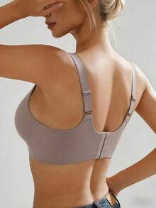 1pc Women's Seamless Wireless Bra - Solid Color, Ultra Soft & Comfortable Casual Underwear, Minimalist Design - Coffee Brown - View 3