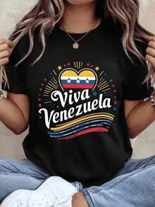 Unisex Pure Cotton T-Shirt, Vintage Pattern T-Shirt, Round Neck Short Sleeve, Loose Fit, Perfect Gift.Soft Cotton, Casual Everyday Comfort, Light And Breathable, Cute, Perfect For Vacation, Blouses For Women, T-Shirts For Women - 黑色 - 查看 1