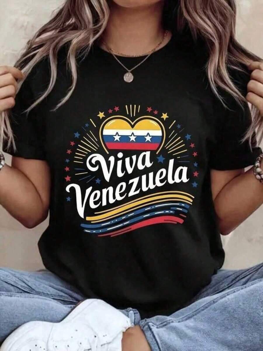 Unisex Pure Cotton T-Shirt, Vintage Pattern T-Shirt, Round Neck Short Sleeve, Loose Fit, Perfect Gift.Soft Cotton, Casual Everyday Comfort, Light And Breathable, Cute, Perfect For Vacation, Blouses For Women, T-Shirts For Women - 黑色 - 查看 1