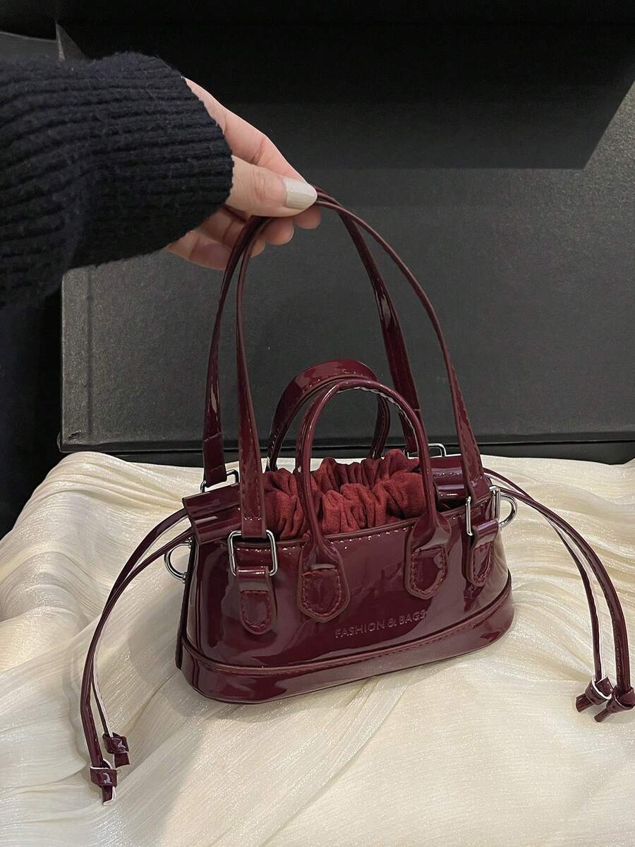 Nueva bolsa de hombro con espejo de moda retro, apertura con cordón, correa larga ajustable, bolso cruzado minimalista ligero de pequeña capacidad