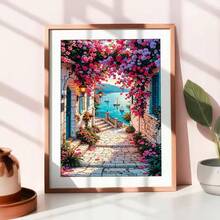 1Pc Sunny Island Flower Sea View 5D Diamond Painting Kit, Full Drill Diamond Embroidery, DIY Cross Stitch Mosaic Art, For Beginners, Home Wall Decoration & Holiday Gift 30x40cm/11.81x15.75inch - 查看 5