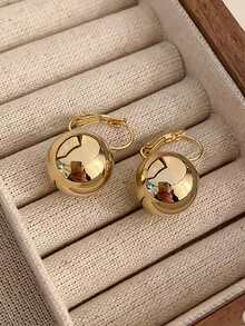 1对简约时尚几何球形设计奢华优雅日常度假复古法式风格耳环，女士款 - 金黃色 - 查看 6