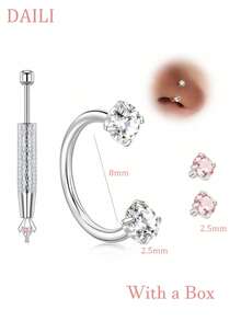 DAILI 14K镀金双环鼻钉，女士20G鼻钉，低过敏性鼻/身体穿刺饰品，1.5mm、2mm、2.5mm、3mm CZ - 金黃色 - 查看 18