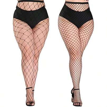 Akiido Fishnet Stockings For Women, Black Fishnets Tights Thigh High Stockings Pantyhose, Plus Size Fits All