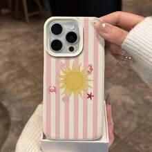 1pc TPU Material Sweet Pink Striped Ocean Pattern Phone Case Compatible With Iphone 17 Pro Max/17/16 Pro Max/15/13/12/11, S20 FE/A15/S24/A55, Note 11/Note 12/Note 13 Pro, Full Coverage Anti-Drop Soft Protective Phone Case - White - View 4
