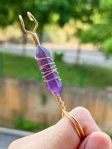 1pc Natural Colorful Stone Holder Ring: Prevent Finger Yellowing - Amethyst - View 3