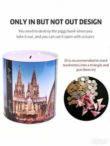 个性化大理石纹存钱罐，超大容量，精美图案，透明光滑，只投不吐，大型密封圆柱形铁皮存钱罐，硬币和零钱圆形存钱罐，美元、欧元、澳元、英镑只投不吐，沙特里亚尔、托曼、埃及镑、瑞士法郎小型铁罐硬币收入盒，美元、澳元存钱罐 - 彩色 - 查看 4