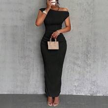 1PC New Cute Fashionable Water Ripple One-Shoulder Slim Dress Women's Clothing - Màu Khaki - Xem 3