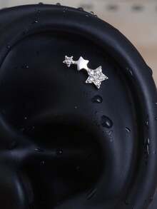 1pc Cubic Zirconia Star Hypoallergenic Cartilage Stud Earring For Women, Spiral Helix Standard Top Upper Lobe Conch Flat Ear Stud, Threaded Back, 20G Piercing Jewelry - A Pair Of Round Star  Earrings - View 6
