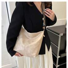 Women's High-Quality PU Bucket Bag, Wide Adjustable Printed Strap, Casual Street Style For Everyday Use - 象牙色 - 查看 11
