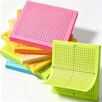 6pcs Colorful Square Mini Graph Paper Sticky Note Pads - 150 Sheets, 3x3 Inch, Adhesive Grid With Variety Of X Y Axis Coordinate Grid Designs - Perfect For Office School Supplies Organization And Note Taking