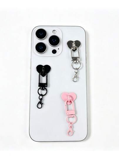 3-In-1 Phone Case With Heart Sticker Buckle + Door Buckle + Lobster Clasp Lanyard, DIY Smartphone Lanyard Strap, Mobile Strap, Alloy Metal Material, Comes With Strong Adhesive Backing, Leaves No Traces, Phone Case Bag Hardware Accessories, Smartphone Chain Keychain Keyring Handmade Decorative Ornaments Jewelry Accessories,