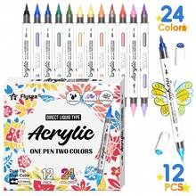 24-240色双头双尖丙烯马克笔，水性软头，可叠色和混色，DIY学生艺术涂鸦绘画笔，节日绘画水彩笔，速干可填充墨水，适用于各种美术材料 - 套裝 - 查看 24