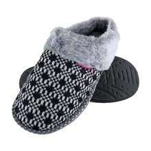 Dunlop - Ladies Cute Cosy Plush Memory Foam Knitted Slippers With Open Back Mules - Black - View 1