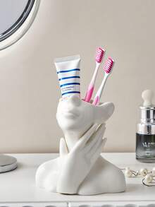 Creative Face Sculpture Toothbrush Holder For Bathroom Vanity Countertop, Single Piece Creative Design Toothbrush Organizer, Unique Bathroom Storage Container For Toothbrushes And Toothpaste, Artistic Decorative Bathroom Accessories - Multicolor - View 8