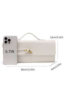 Bolsa Clutch Feminina com Estampa de Cobra Vermelha, Bolsa de Noite Elegante Minimalista Texturizada e Versátil, Bolsa Quadrada Pequena, Bolsa com Fecho de Trava, Clutch Envelope, Bolsa Baguete Horizontal, Bolsa Pequena Vintage, Bolsa Transversal de Ombro de Nicho, Bolsa Casual, Bolsa Pequena para Deslocamento (Padrão Aleatório) - Branco - Visão 2