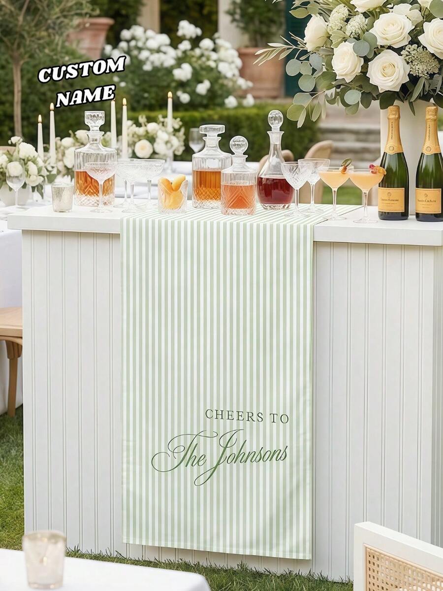 Khăn chào mừng đám cưới treo tường theo yêu cầu, khăn trải bàn cưới, bảng hiệu sự kiện quầy bar bằng vải lanh kẻ sọc cá nhân hóa, biểu ngữ sự kiện quầy bar, có thể tùy chỉnh tên và ngày tháng, quà cưới, quà chào mừng.