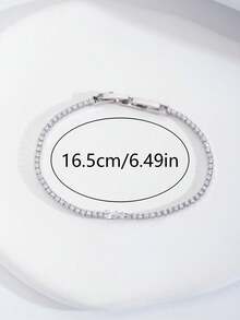 1 Set Luxury Elegant Cubic Zirconia Teardrop Design Bracelet, Suitable For Women's Wedding & Party Wear, Excluding Gift Box - Silver - View 6