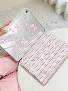 1个透明亚克力蝴蝶结图案双面彩绘平面保护壳，兼容iPad 10代/11代/10.2/10.5/Air4/Air5/10.9/Pro 11/Air 11英寸(M2)-2024/Pro 11英寸(M4)-2024/Air 11英寸(M3) 2025/(A16) 11英寸第11代2025/Mini 6/Mini 7/Air1/Air2/9.7/Air 8(M4)2026(11英寸)，内置笔槽，高透明亚克力后盖，防弯折、防刮擦、防摔，8档角度可调支架 - 彩色 - 查看 1