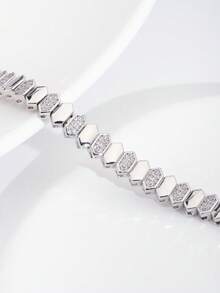 Bộ 1 vòng tay sang trọng, thanh lịch, đính đá Cubic Zirconia, thiết kế hình thoi giao nhau trơn mịn, thích hợp cho nữ giới đeo trong đám cưới và các bữa tiệc, không kèm hộp quà. - Bạc - Xem 3