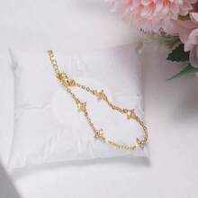 18K镀金防水迷你锆石花朵吊坠手链，女士奢华珠宝礼品 - 金色花朵手鍊 - 查看 5