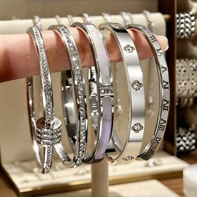 Bộ 5 vòng tay và lắc tay bằng thép không gỉ thời trang, cá nhân hóa, thiết kế độc đáo, đa năng, món quà lý tưởng tinh tế, phụ kiện không phai màu, thích hợp cho Ngày của Mẹ, Eid Al-Adha.