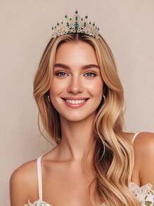 1件时尚粉色水滴形水钻皇冠，适合女士婚礼、生日、节日派对佩戴 - 粉色 - 查看 4