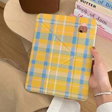 1 chiếc ốp lưng gập kiểu Ins màu vàng kẻ caro hình chú cún hoạt hình, mềm mại và dễ thương, chống trầy xước, các đường cắt chính xác, tương thích với iPad thế hệ thứ 10 / Air 4/5/Pro 11" / 9/8/7, ốp lưng máy tính bảng phong cách Hàn Quốc - Nhiều màu - Xem 7