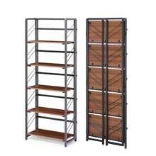 Estante de oficina plegable de 4 niveles - estante de almacenamiento de estantería vintage - marco de metal resistente, organizador de ahorro de espacio - marco negro con madera marrón, cuatro estantes - Negro + marrón - Ver 8