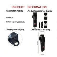 AXH. Rechargeable Electric Hair Clipper Set, Professional Grooming Kit With LCD Display, Christmas/Father's Day Gift For Men - Black - View 9