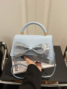 New Minimalist Handbag, Fashionable Bow Design, Niche Chic, Versatile Shoulder/Crossbody Bag - Blue - View 6