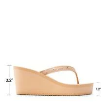 Women Wedge Flip Flops Platform Thong Sandals Summer Vacation Rhinestones Arch Support Comfortable Soft Cushion EVA Wedge Sandals - Apricot - View 3