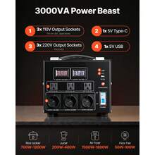 Transformador convertidor de voltaje , 3000 W, transformador elevador/reductor de alta resistencia, convierte de 110 voltios a 220 voltios y de 220 voltios a 110 voltios, con toma de corriente de EE. UU., toma de corriente de la UE, puerto USB de 5 V, certificado CE - 3000 W - Ver 7