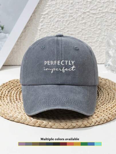 1pc Unisex Embroidered "PERFECTLY IMPERFECT" Washed Baseball Cap, Lightweight Breathable Adjustable Fashionable Sun Protection Cap Suitable For Outdoor, Travel, Hiking, Cycling In Spring And Autumn