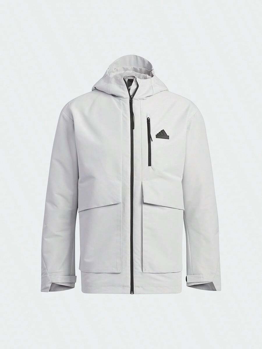 Adidas Men's Loose Thermal Lined Sports Jacket, Casual Versatile Hooded Jacket Outerwear IT3953, Autumn/Winter - Light Gray - View 1