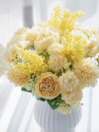 1 Bunch Artificial Silk Hydrangea & Fake Tea Rose, Suitable For Spring/Autumn Wedding Vase, Can Be Used For Home, Restaurant, Bedroom, Bathroom, Room Decoration, Mother's Day, Father's Day, Holiday Birthday Party Supplies, Outdoor Garden Decoration