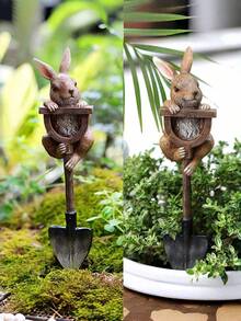 Animal Figurine Garden Statue, Outdoor Decor With Shovel, Resin Plant Decoration Landscape Sculpture Gift Art Accessory, Suitable For Yard, Lawn, Patio, Backyard, Home Planter - Multiple Styles - View 2