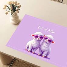 1pc/4pcs/6pcs Linen Placemat With Sheep Pattern Print, Eid Al-Adha Decor, Eid Al-Adha Gift, Suitable For Dining Table, All Season Decoration, Modern Washable Tabletop Mat, Room Decor, Placemats, Coasters, Kitchen Dining Mat, Indoor Outdoor Party Decor, Home Decor, Ideal Gift - Multicolor - View 2