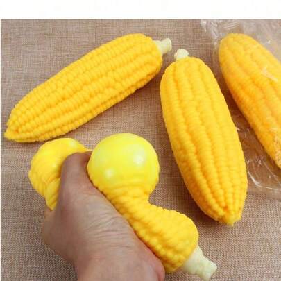 1个随机逼真玉米TPR软捏减压玩具，感官玩具，适合作为节日礼物、趣味可爱礼物、生日礼物、复活节礼物、万圣节礼物、圣诞节礼物、派对礼物、软萌玩具、捏捏乐减压玩具、Nee Doh、饺子捏捏乐