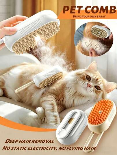 1pc Pet Steam Massage Brush, Cat Dog Floating Hair Cleaning Device, No-Rinse Pet Steam Brush, Cordless Steam Massage Brush, One-Button Grooming, USB Rechargeable, Suitable For Cats And Dogs, Daily Care Tool, Long-Haired Pets Portable Hair Care Tool