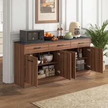 Kitchen Unit/Sideboard With 3 Drawers And Adjustable Shelves, 160cm Kitchen Island With Concrete-Look Countertop, Walnut Look, 76.5 X 160 X 37cm - Natural Color - View 8