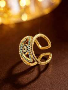 1pc European & American Style Multi-Layer Lucky Eye Adjustable Open Ring, Elegant Luxury Bohemian Accessory - Open Ring - View 5