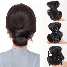 1pc Elegant Synthetic Low Ponytail Bun Hair Extension Clip-In Women's Natural Slouchy Flower Bud Style Voluminous Hairpiece, Halloween - Multicolor - View 2