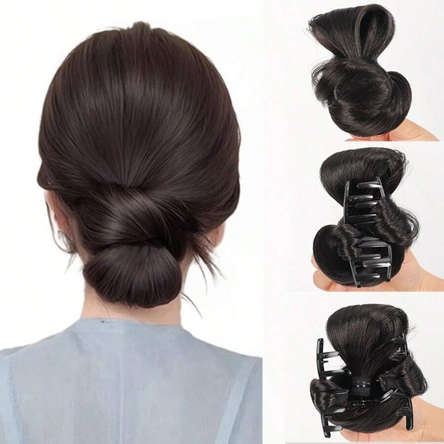 1pc Elegant Synthetic Low Ponytail Bun Hair Extension Clip-In Women's Natural Slouchy Flower Bud Style Voluminous Hairpiece, Halloween