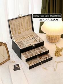3-Layer Large Capacity Jewelry Storage Box, Portable Jewelry Organizer, Vanity Jewelry Box With Drawers, Gift Leather Jewelry Box, Exquisite Display Packaging Storage Box, Back To School Essential - Multicolor - View 16