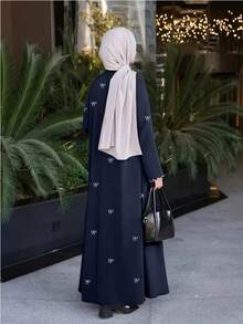Gaun Longgar Berkerah Bulat Bordir Gaya Timur Tengah, Gaun Liburan Lengan Panjang Desain Niche Vintage - Royal Blue - View 3