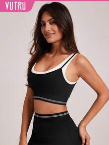 VUTRU 2-In-1 Contrast Color Sports Bra With Pads, Fitness Yoga Tank Top - Black and White - View 3