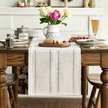 Camino de Mesa de Lino de Algodón Rústico Beige, Decoración de Mesa de Cocina y Comedor Bordada Estacional con Calados para Decoración del Hogar y Fiestas 13x72 Pulgadas - Gris oscuro - Ver 11