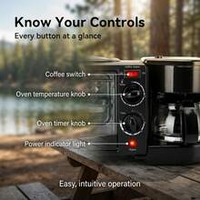 3-In-1 Breakfast Station, Toaster Oven Coffee Maker Combo With Nonstick Griddle, Compact Countertop Breakfast Maker For Small Kitchens, Dorms And Apartments - Black - View 6