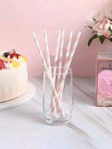 25/100pcs Light Blue/Pink Striped Paper Straws, Beverage Straws, 6mm Diameter, Cute Cartoon Striped Paper Straws, 197mm Length - Ideal For Birthday Parties, Weddings, Anniversaries, Mother's Day - View 9